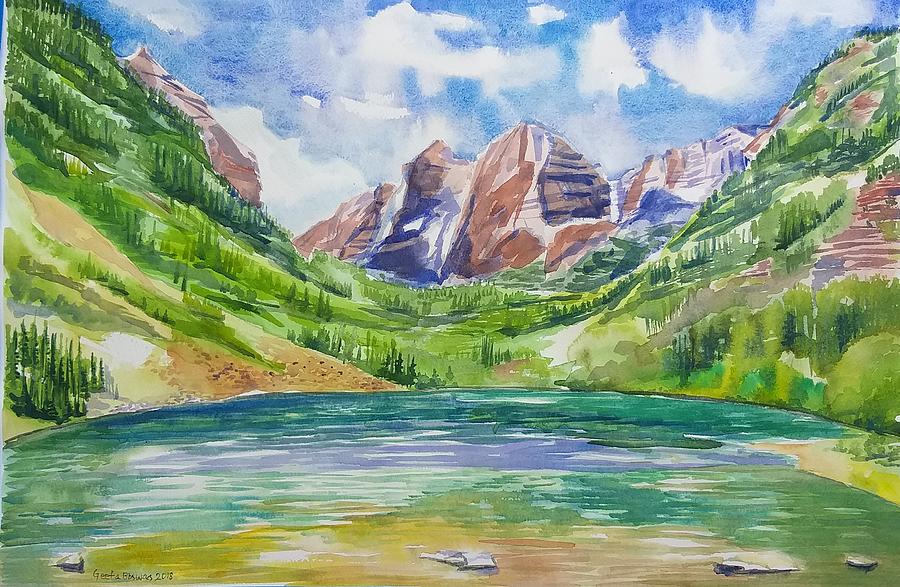 Maroon Bells, Aspen Colorado Painting by Geeta Yerra