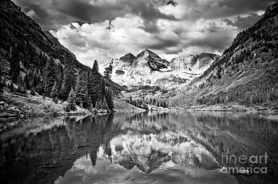 Maroon Bells Black And White Photograph
