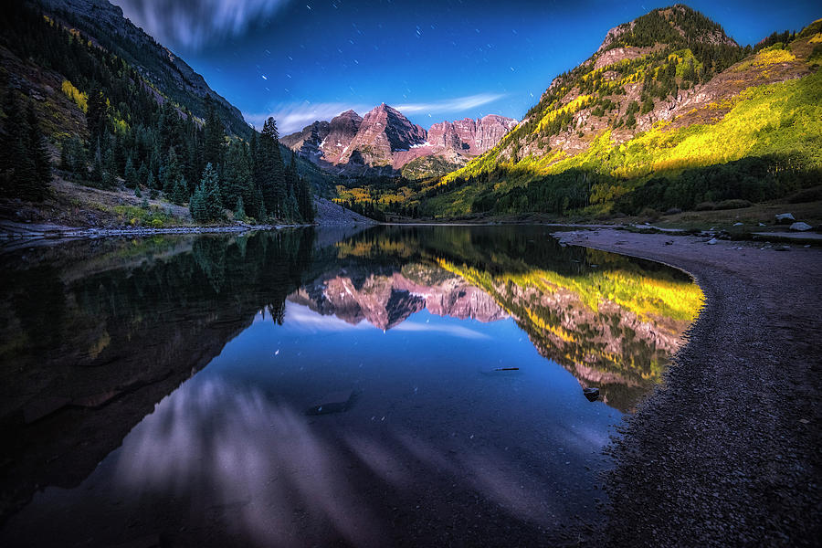 Maroon Bells by Moonlight Photograph by Michael Ash