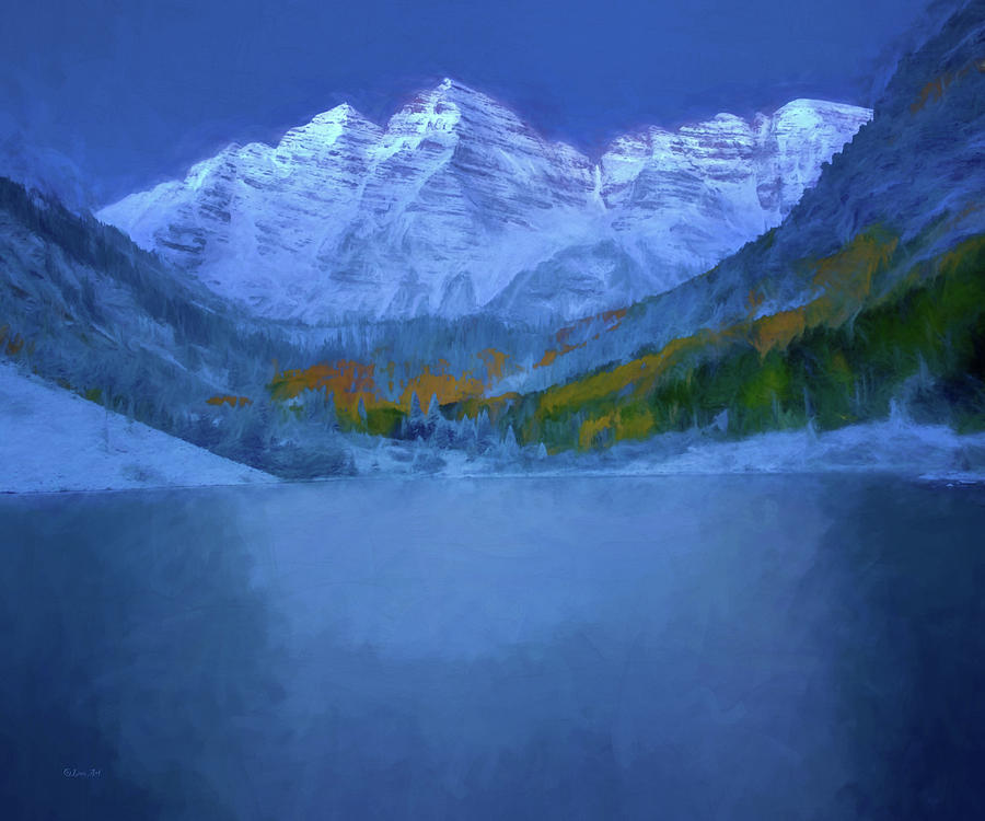 Maroon Bells Early Morning Abstract Digital Art by Lena Owens - OLena Art Vibrant Palette Knife and Graphic Design
