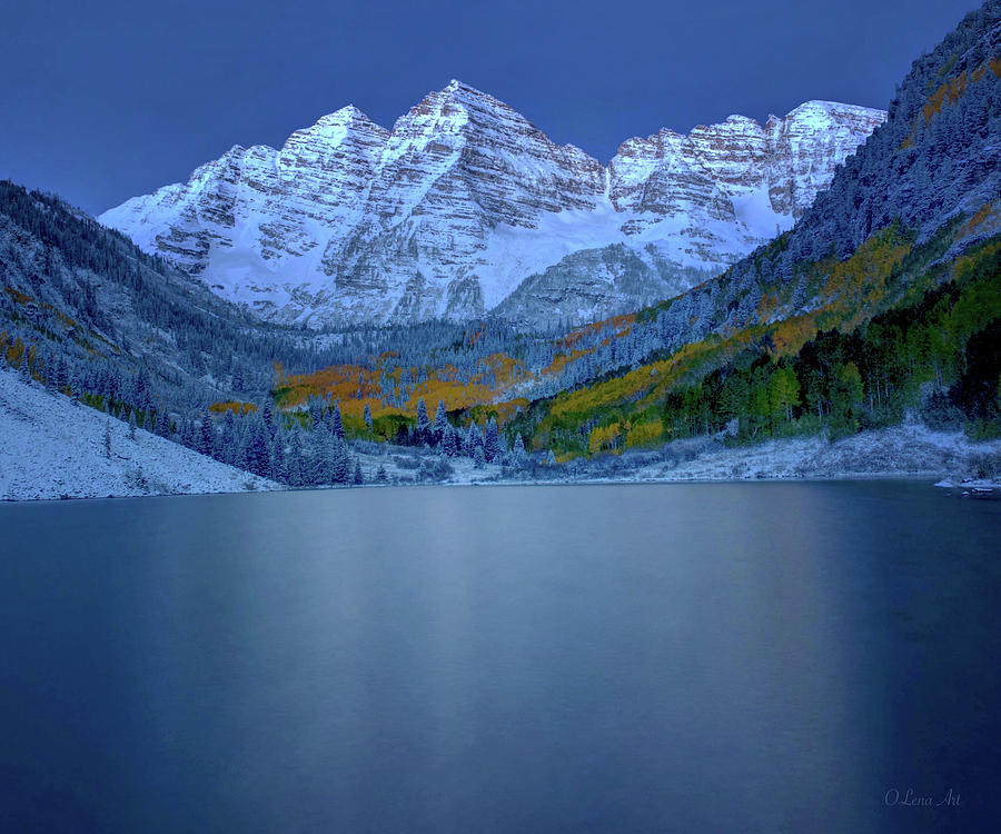 Maroon Bells Early Morning  Photograph by Lena Owens - OLena Art Vibrant Palette Knife and Graphic Design