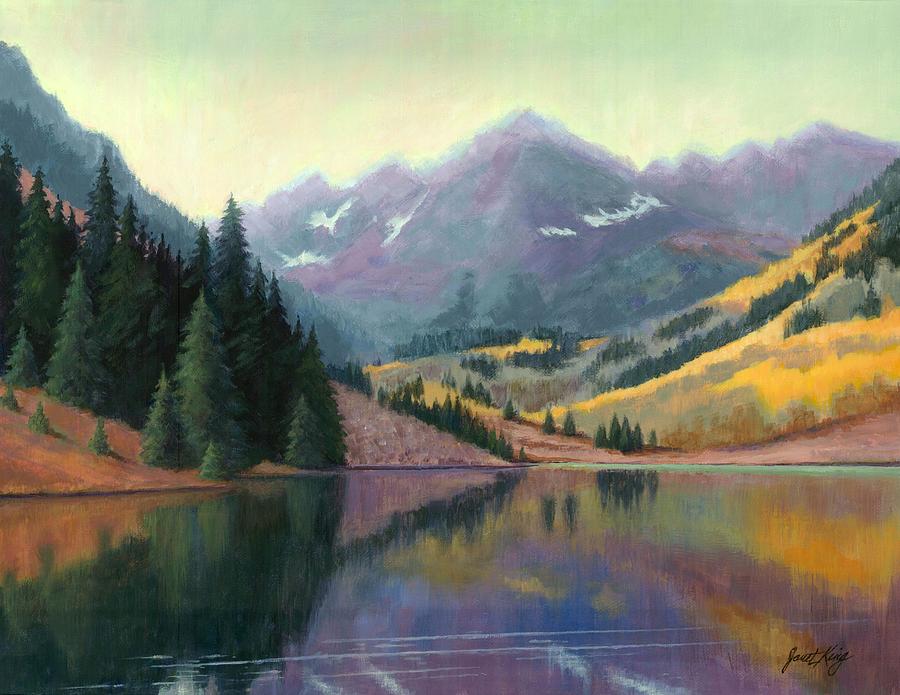 Maroon Bells in October Painting by Janet King