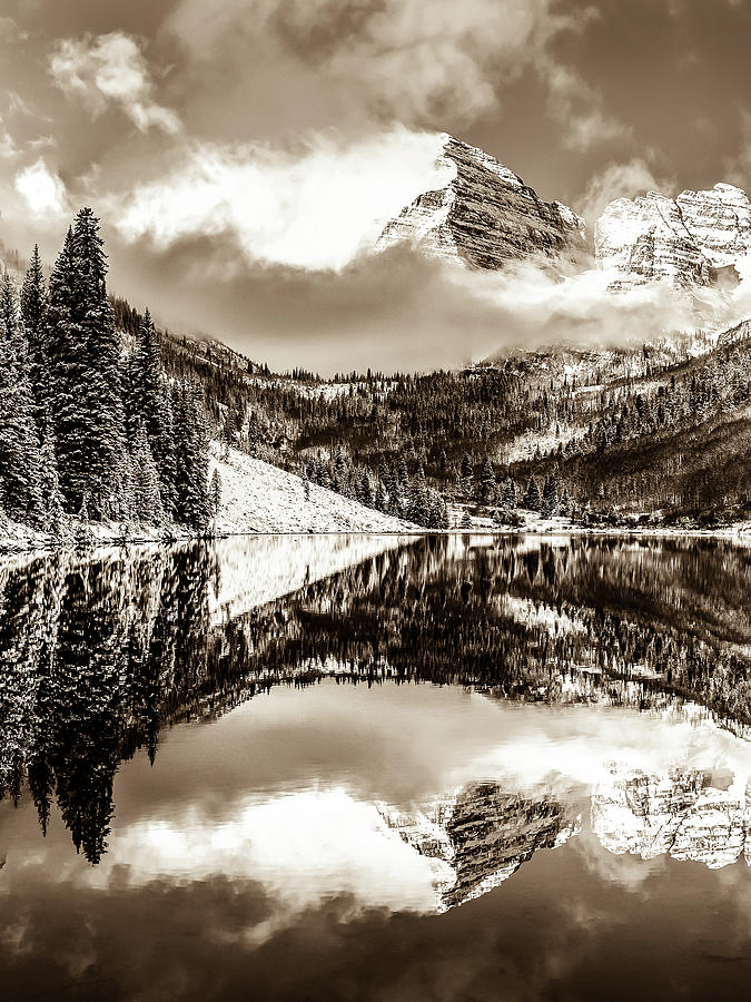Vintage Photograph - Maroon Bells - Sepia Edition by Gregory Ballos