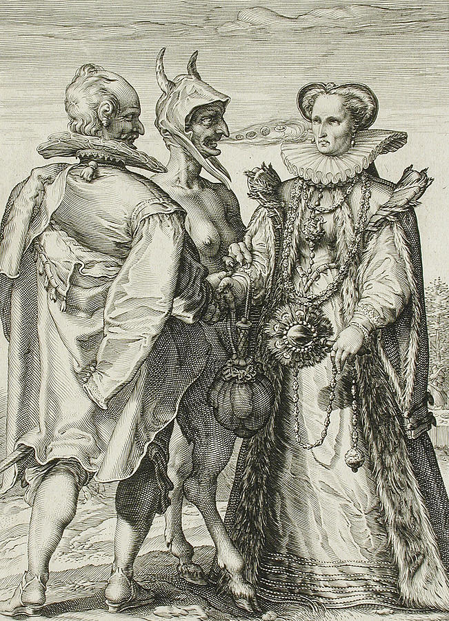 Hendrik Goltzius Drawing - Marriage for Money by Jan Saenredam