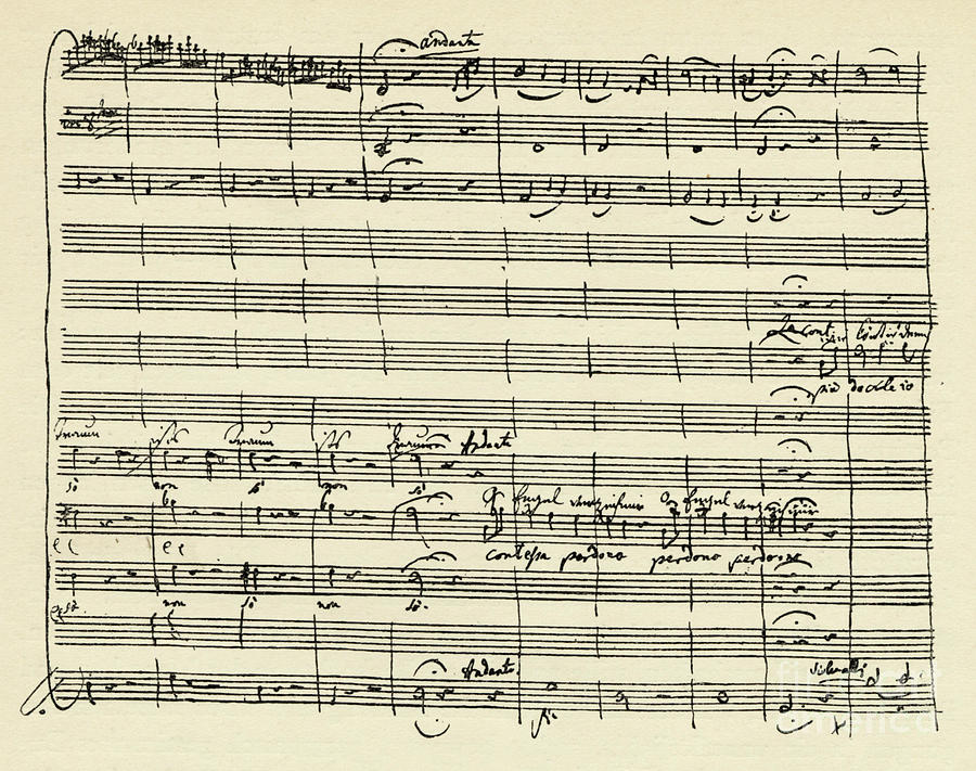Marriage of Figaro manuscript score Drawing by Wolfgang Amadeus Mozart