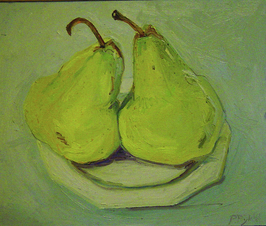 Simple Still Life Painting - Marriage Of The Pears by Pat Gray Simple Still Life Painting - Marriage Of The Pears by Pat Gray