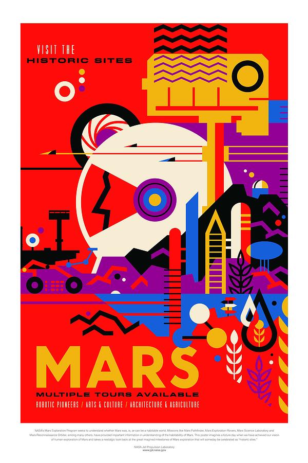 mars   - JPL Travel Poster Painting by Celestial Images