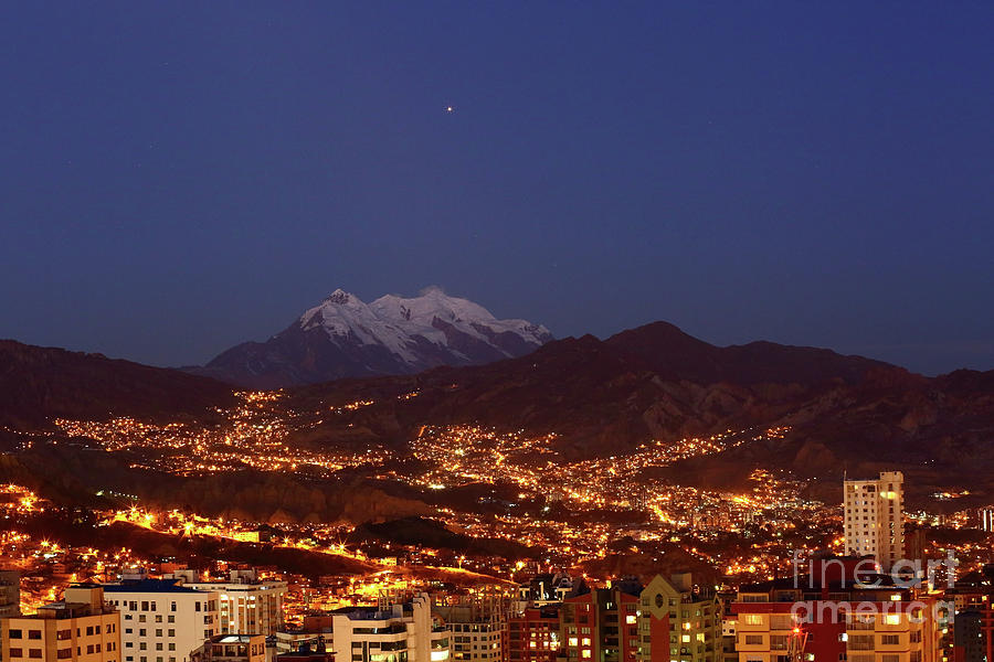 Mars Above La Paz City and Mt Illimani Bolivia Photograph by James Brunker