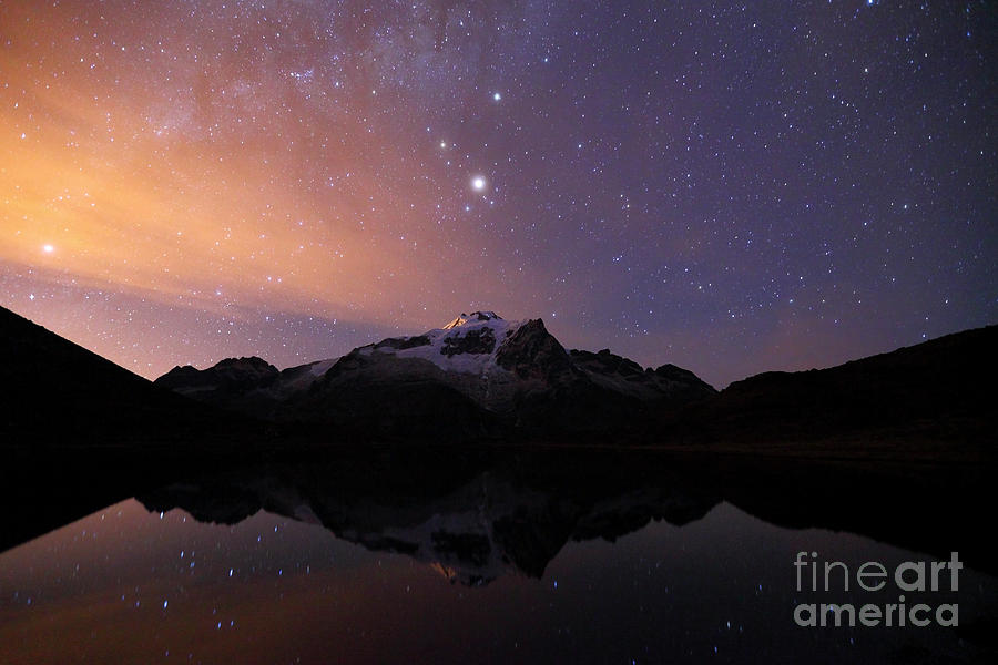 Mars above Mt Huayna Potosi at Night Photograph by James Brunker