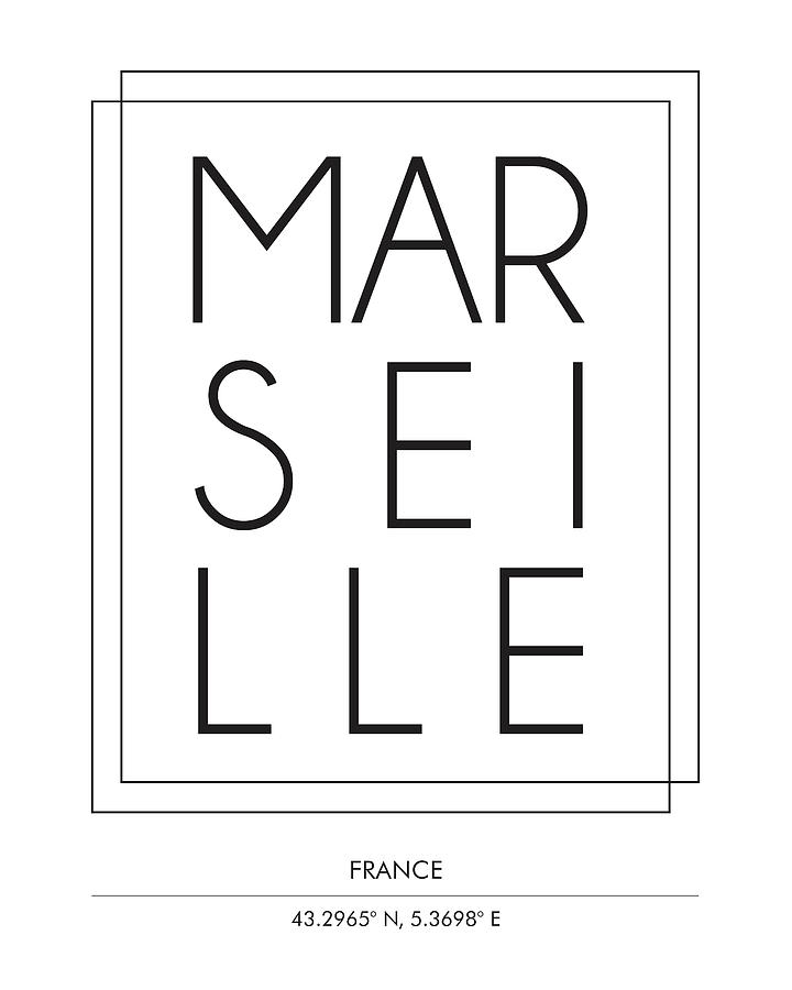 Marseille, France - City Name Typography - Minimalist City Posters Mixed Media by Studio Grafiikka