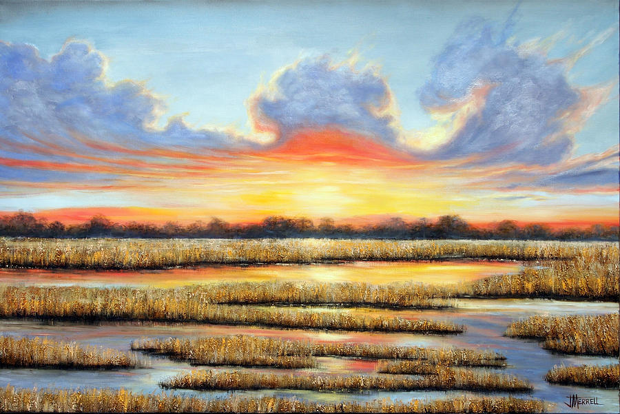 sunset marsh painting