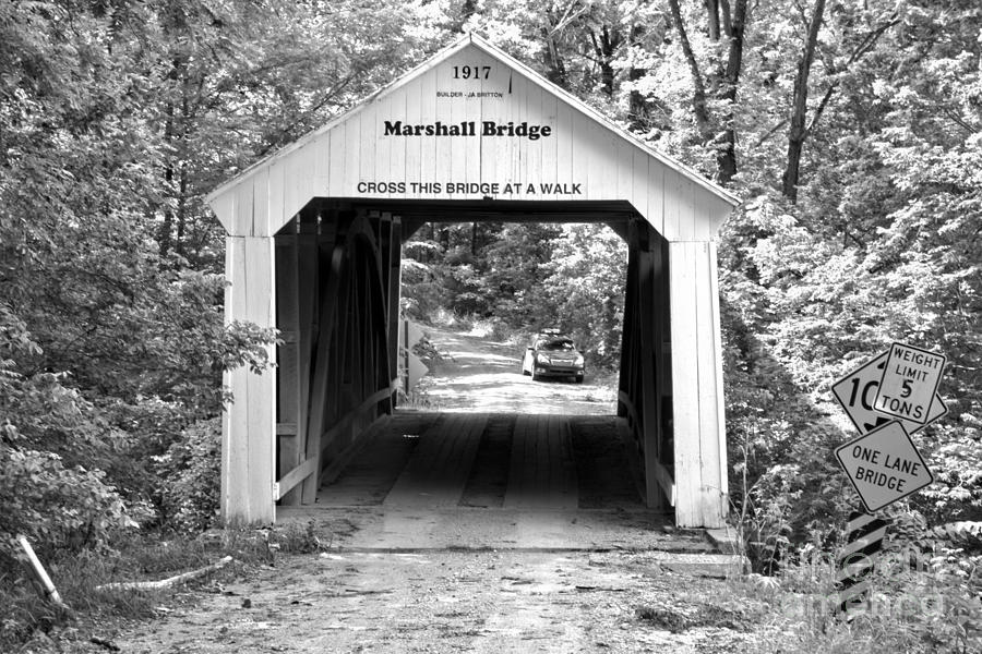Marshall Covered Bridge Black And White Photograph by Adam Jewell
