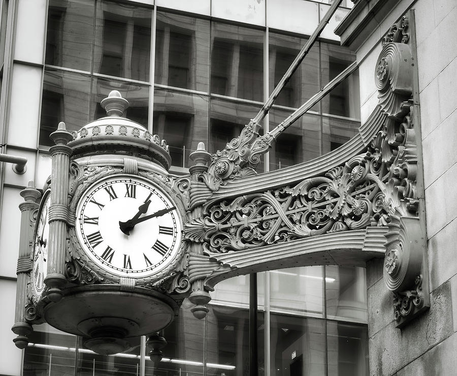 Marshall Field Great Clock bw Sepia Photograph by Jerry Fornarotto