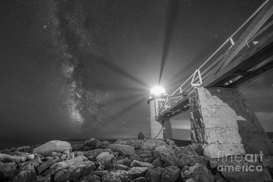 Marshall Point Lighthouse Milky Way BW Photograph by Michael Ver Sprill