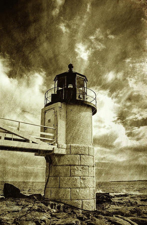 Marshall Point Lighthouse Photograph - Marshall Point Lighthouse sepia distessed antique look by David Smith