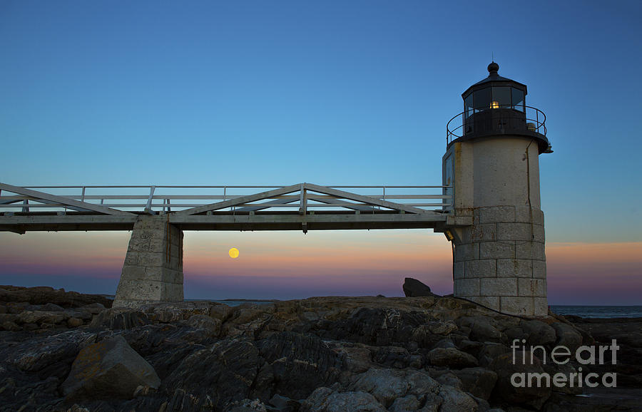 Marshall Point Lighthouse With Full Moon Photograph