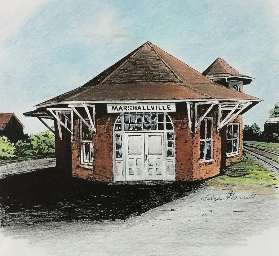 Buildings Drawing - Marshallville depot by Edna Garrett