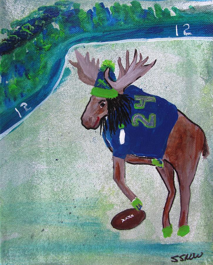 Marshawn Moose Painting by Susan Voidets