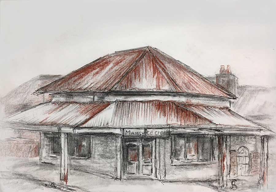 Marshs Corner Store Drawing by Ryn Shell