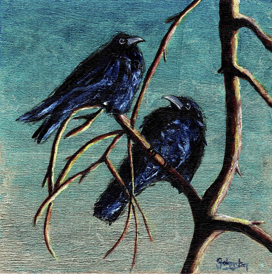 Crow Painting - Martha and John by Cindy Johnston