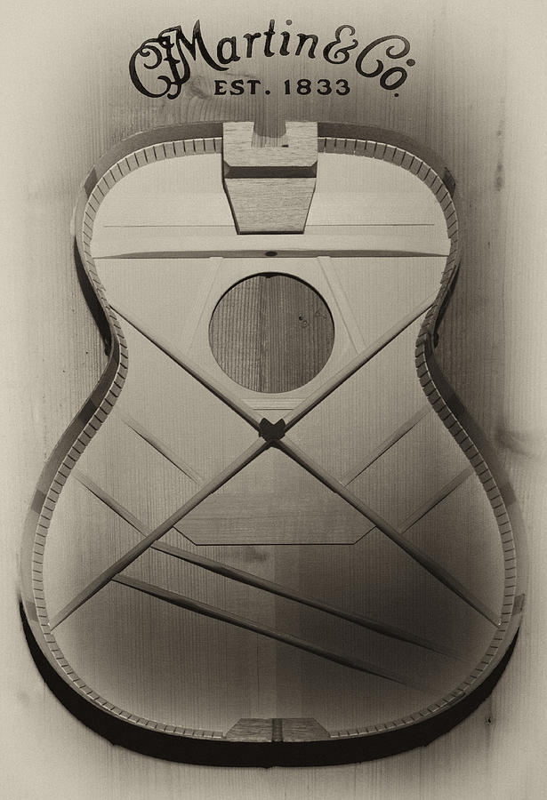 Music Photograph - Martin Guitar - No Guts No Glory in Sepia by Bill Cannon
