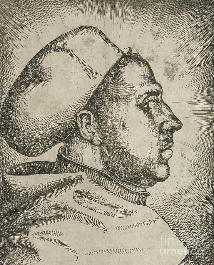 Portrait Drawing - Martin Luther, 1523  by Daniel Hopfer