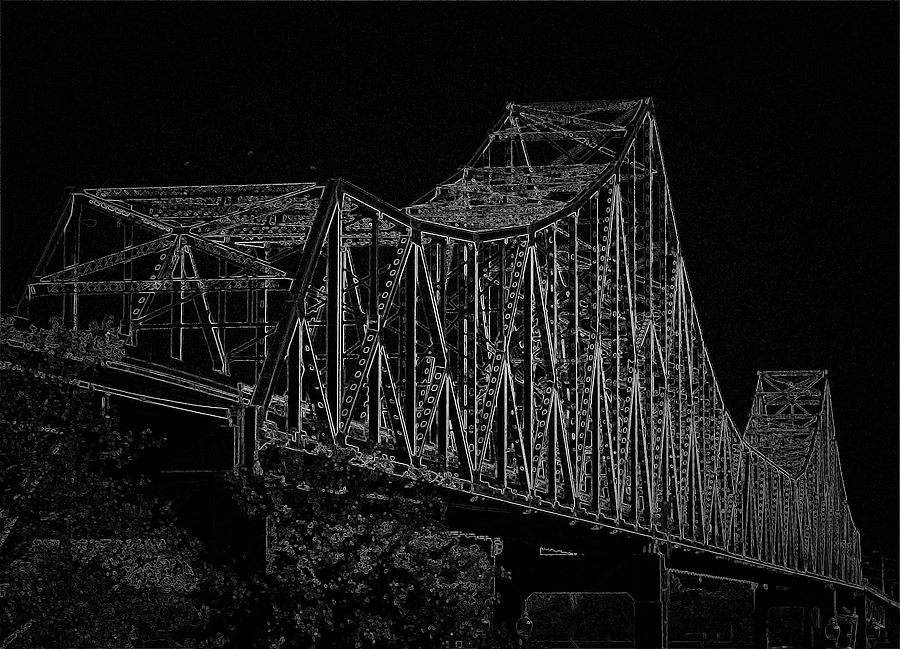 Martin Luther King Bridge line art negative BW Digital Art by David Coblitz
