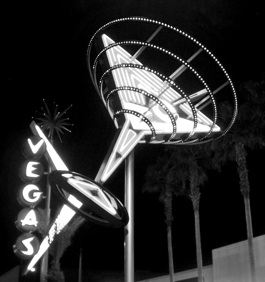 Martini Sign In Vegas B-w Photograph