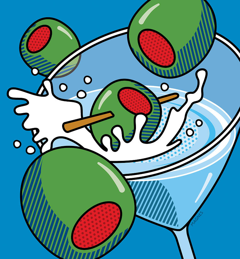 Martini With Olives On Blue Digital Art by Ron Magnes