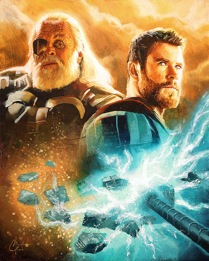 Thor Painting - Marvel Thor and Odin by Christopher Clark