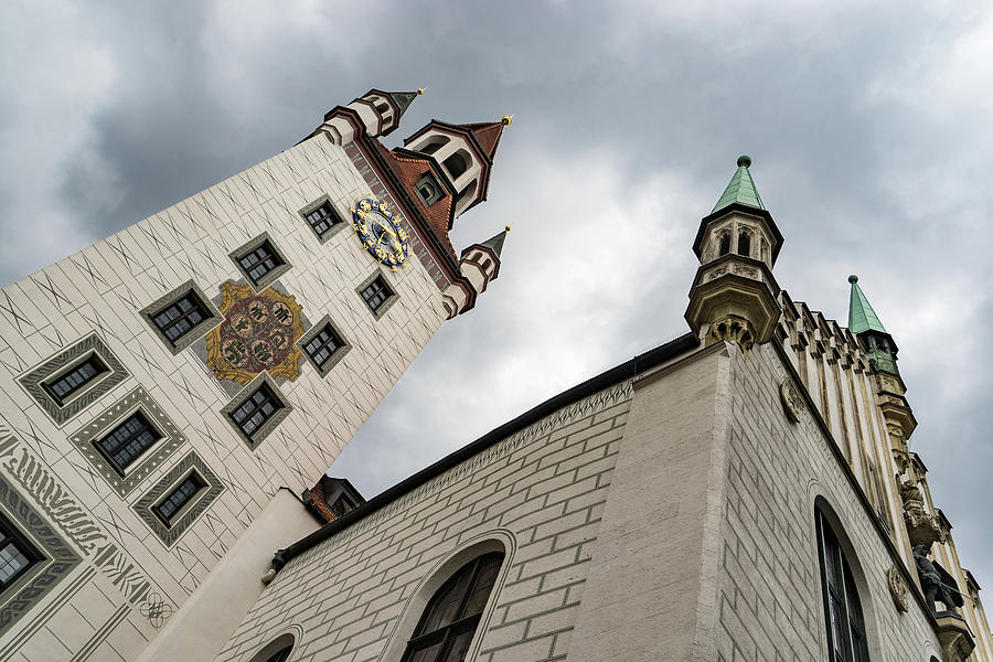 Marvelous Munich - Altes Rathaus Old Town Hall Against Ominous Clouds Photograph by Georgia Mizuleva