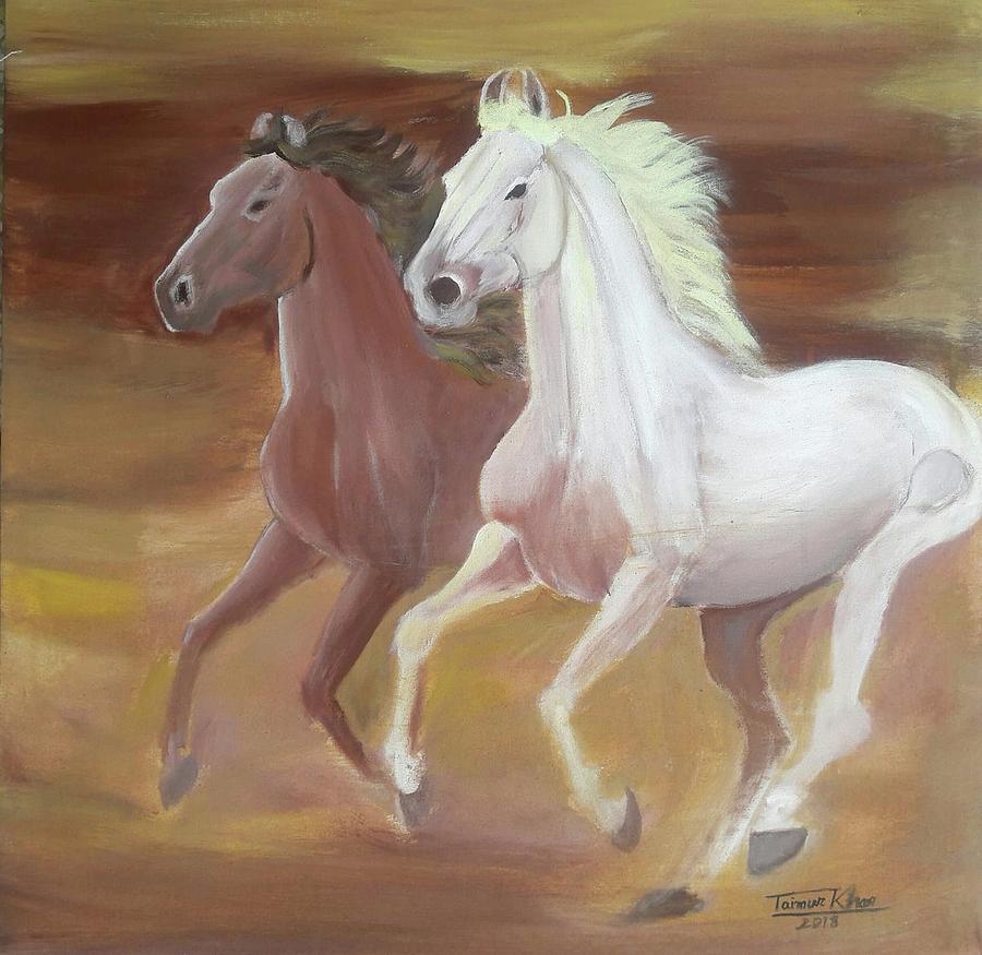 Marwari Stallions Running Painting By Taimur Khan - Fine Art America