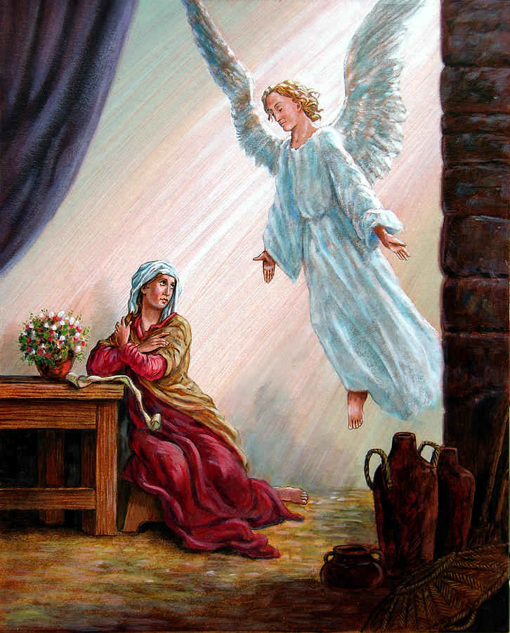 Angel Painting - Mary and Angel by John Lautermilch