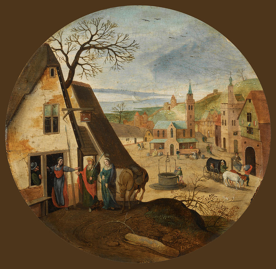 Mary and Joseph halting at an Inn Painting by Abel Grimmer