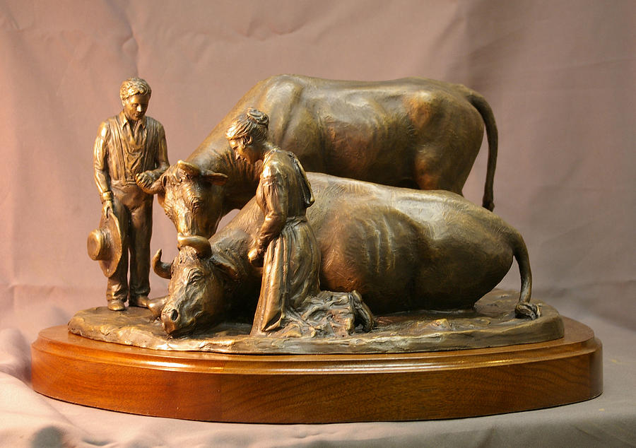 Bronze Photograph - Mary Feilding Smith praying for her ox bronze sculpture by Kim Corpany