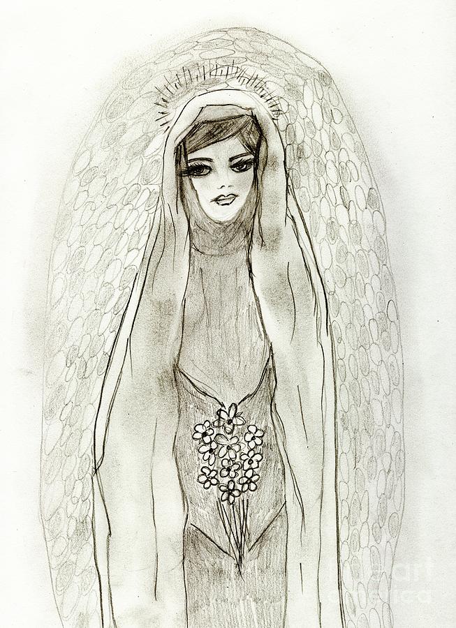 Mary in the Grotto Drawing by Sonya Chalmers