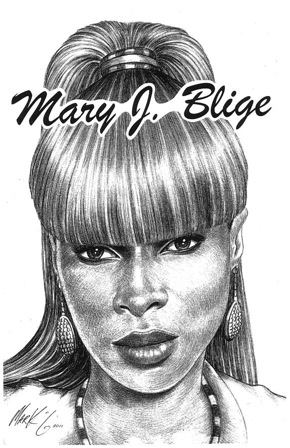 Mary J Blige Drawing By Mark Gaines Fine Art America 