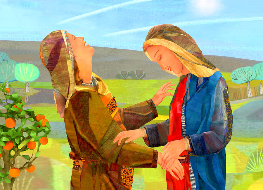 Easter Painting - Mary visits Elizabeth the child in my womb leaped for joy by Michael Torevell