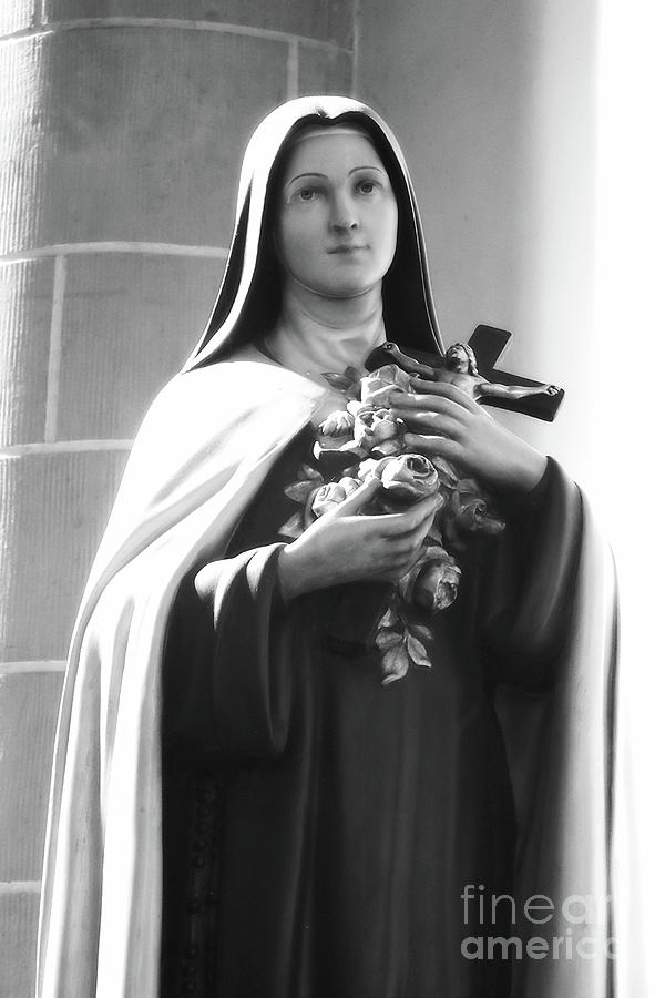 Mary with Crucifix and Roses - Black and White Photograph by Carol Groenen