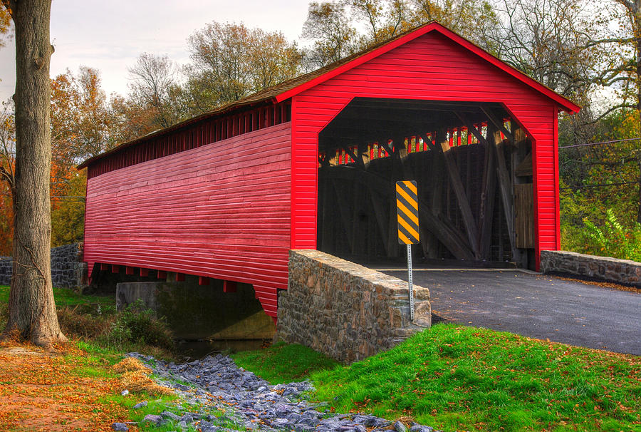 Maryland Country Roads - Utica Covered Bridge Over Fishing Creek No. 4 - Frederick County Photograph by Michael Mazaika
