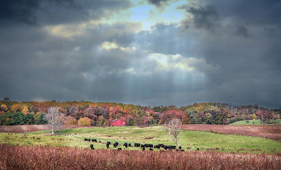 Maryland farm with Autumn Colors and approaching storm Photograph by Patrick Wolf