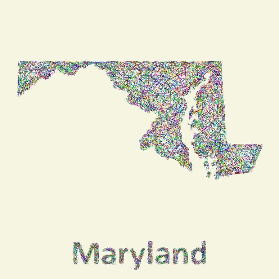 Maryland Map Digital Art - Maryland line art map by David Zydd