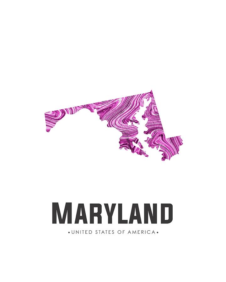 Maryland Map Art Abstract in Purple Mixed Media by Studio Grafiikka