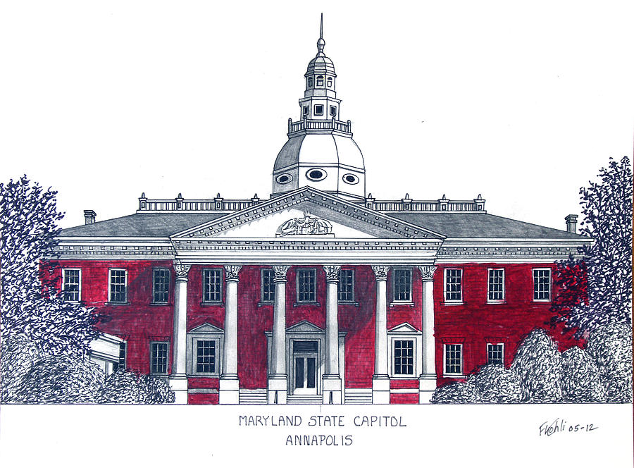 Maryland State Capitol Drawing by Frederic Kohli