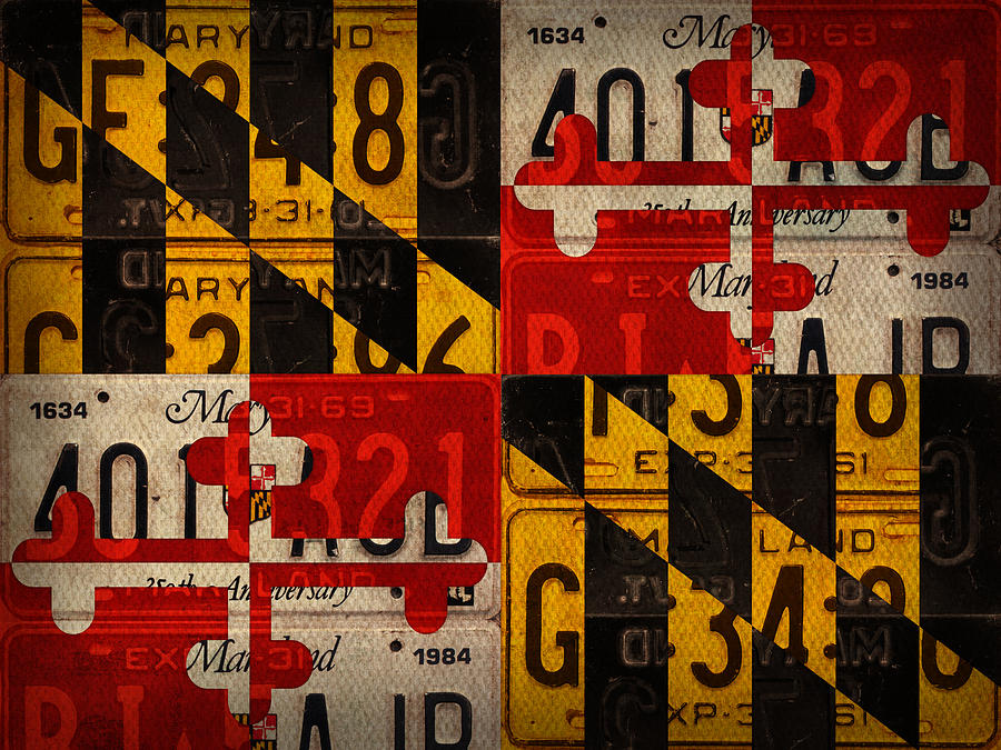 Vintage Mixed Media - Maryland State Flag Recycled Vintage License Plate Art by Design Turnpike