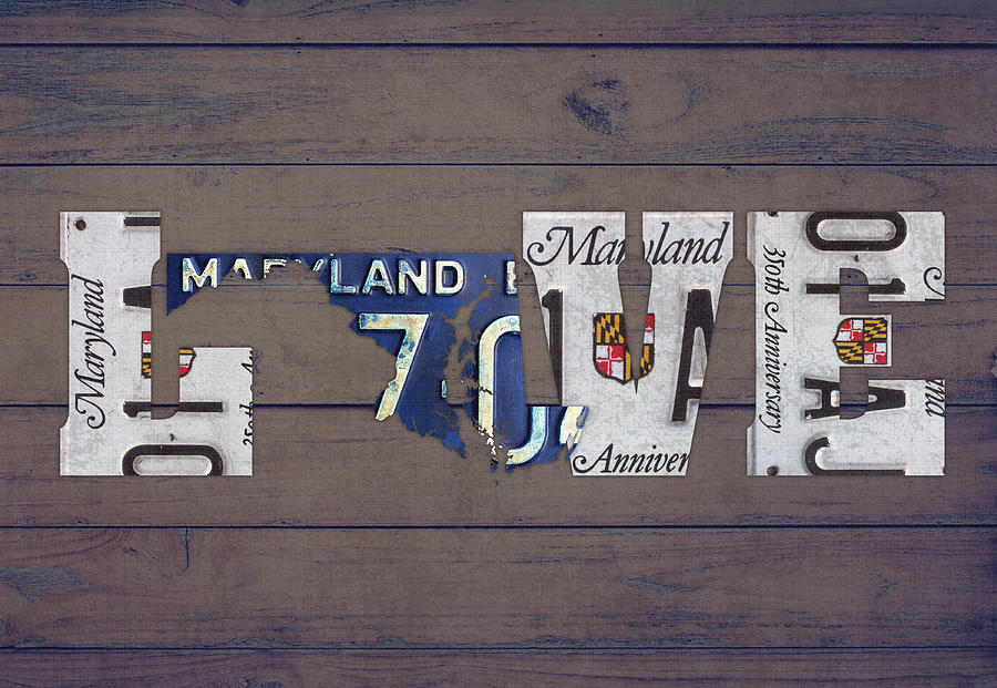 Maryland Mixed Media - Maryland State Love License Plate Art Phrase by Design Turnpike