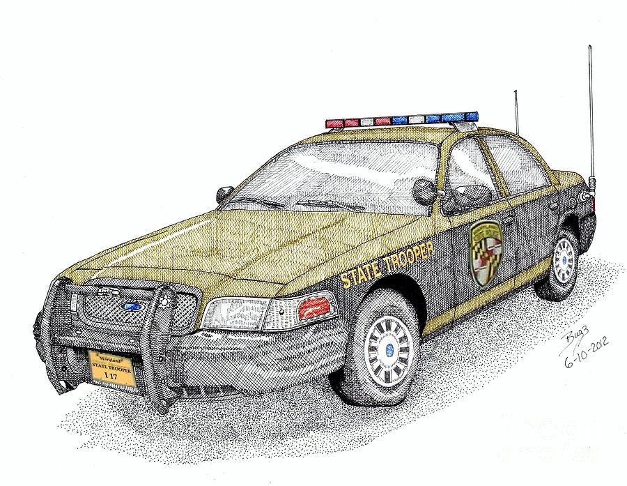 Emergency Drawing - Maryland State Police Car style 1 by Calvert Koerber
