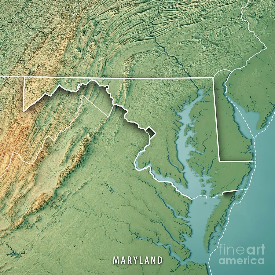 Elevation Map Of Maryland Maryland State Usa 3D Render Topographic Map Border Digital Art By Frank  Ramspott | Pixels