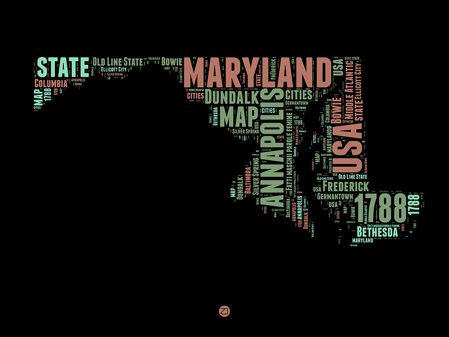 Maryland Map Digital Art - Maryland Word Cloud 1 by Naxart Studio