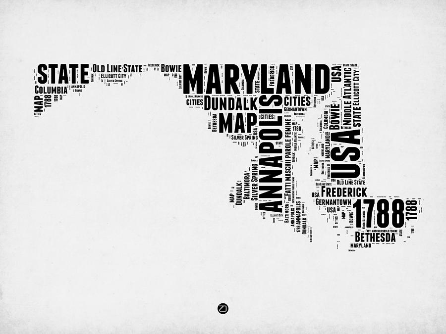 Maryland Map Digital Art - Maryland Word Cloud 2 by Naxart Studio